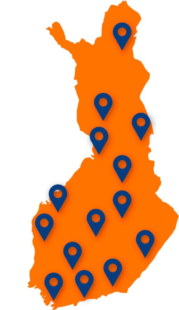 Homemap toimialueet karttaan merkittynä missä tehdään ilmanvaihdon puhdistuksia ilmanvaihtokoneen vaihtoja ja ilmanvaihdon huoltoja